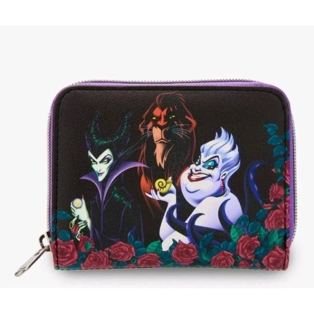 Loungefly Disney Villains Trio Roses Ursula Scar‎ Maleficent Backpack & WALLET